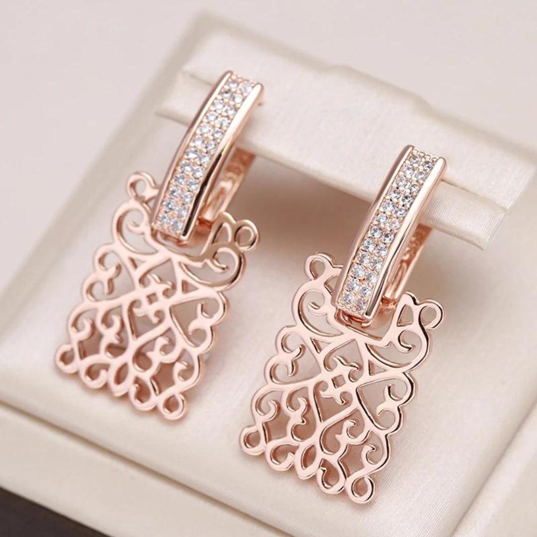 Ivy with Zirconia Earrings in Rose Gold