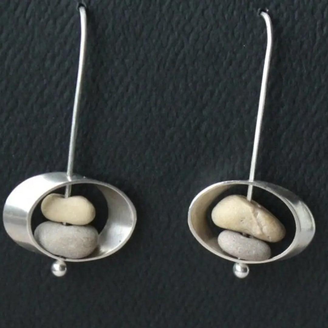 Vintage Earrings Made of Stone and Silver