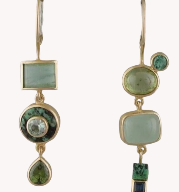 Vintage Earrings with Hanging Green Stones