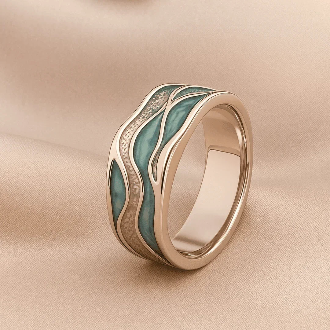 Turquoise Ocean Wave Silver Ring