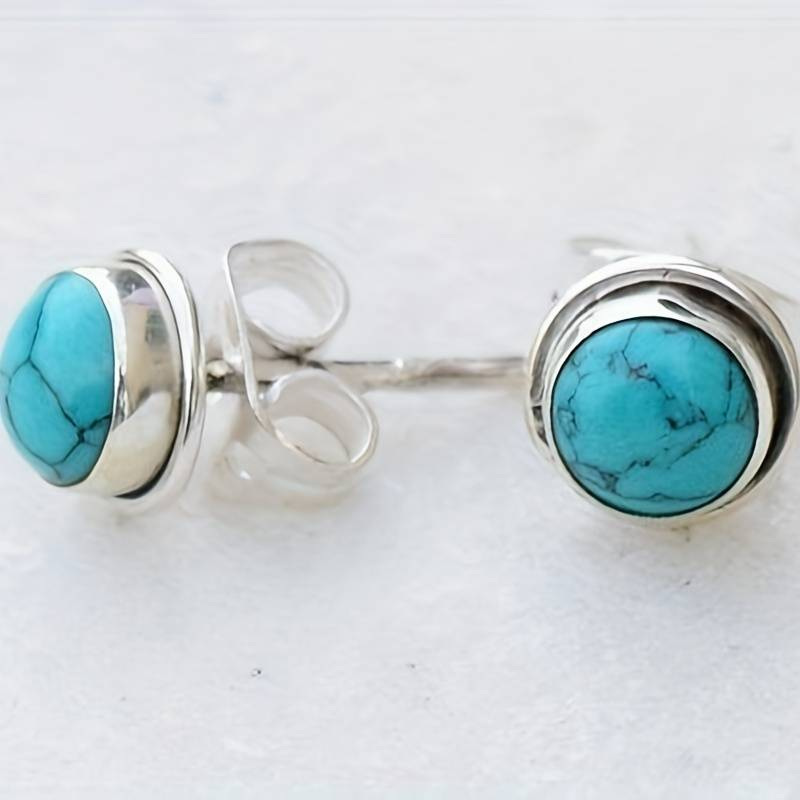 Vintage Blue Stone Silver Earrings