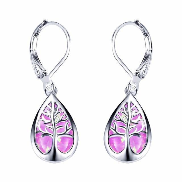 Tree of Life Earrings Made of Opal and Silver