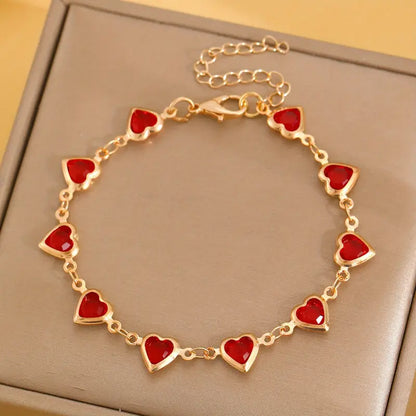 Gold Ruby Heart Chain Bracelet