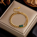 Gold Emerald Bar Chain Bracelet