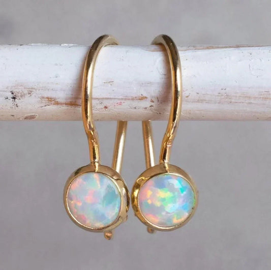 Timeless Gold Plated White Opal Earrings