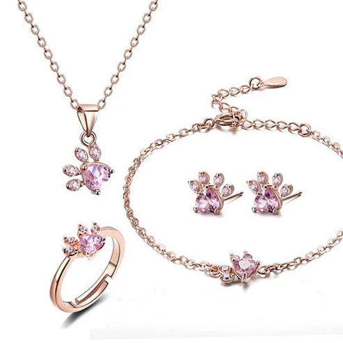 Rose Gold Paw Jewellery Set