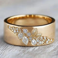 Exquisite Golden Inlay Zirconia Leaf Ring
