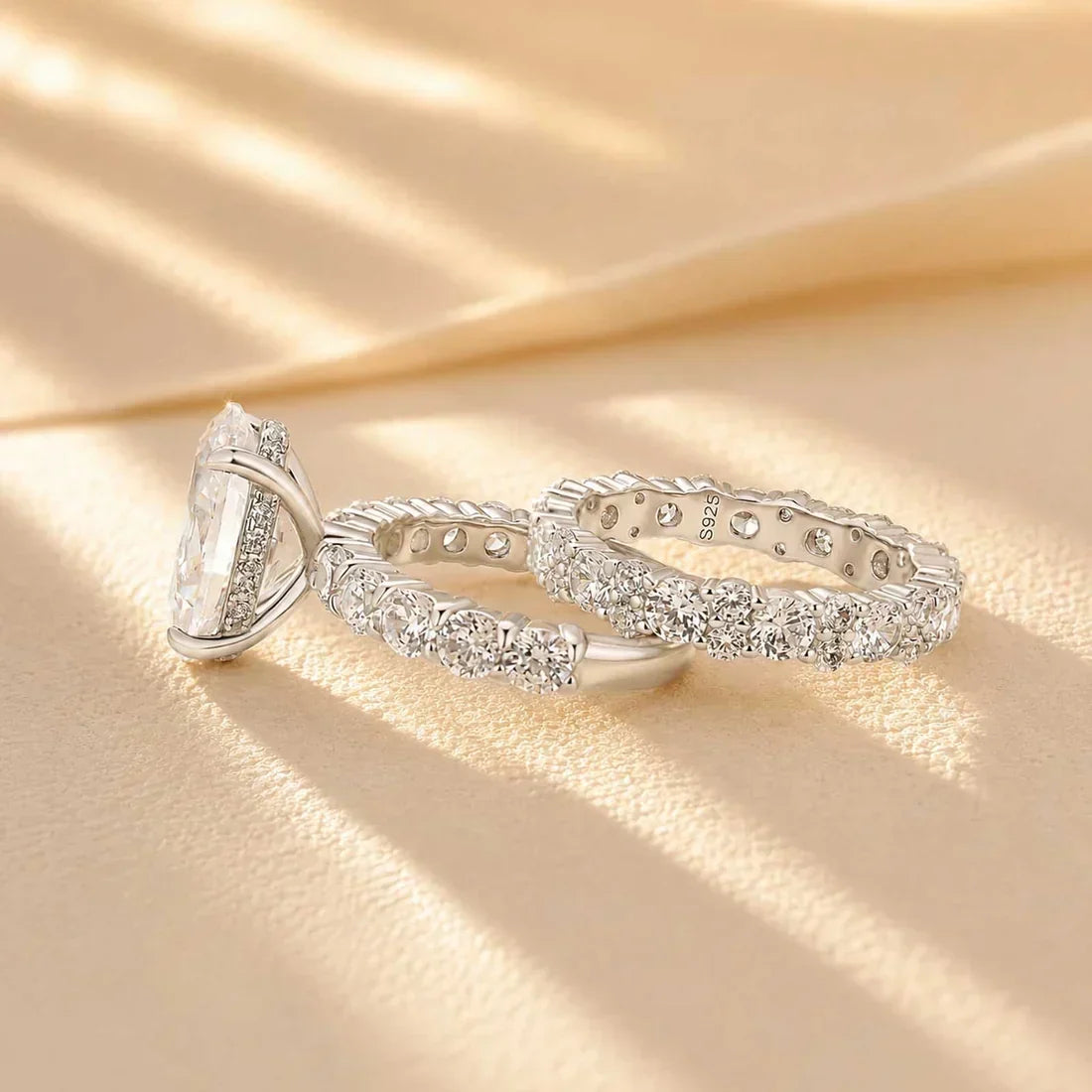 Oval Cut Engagement Ring with Stackable Wedding Ring