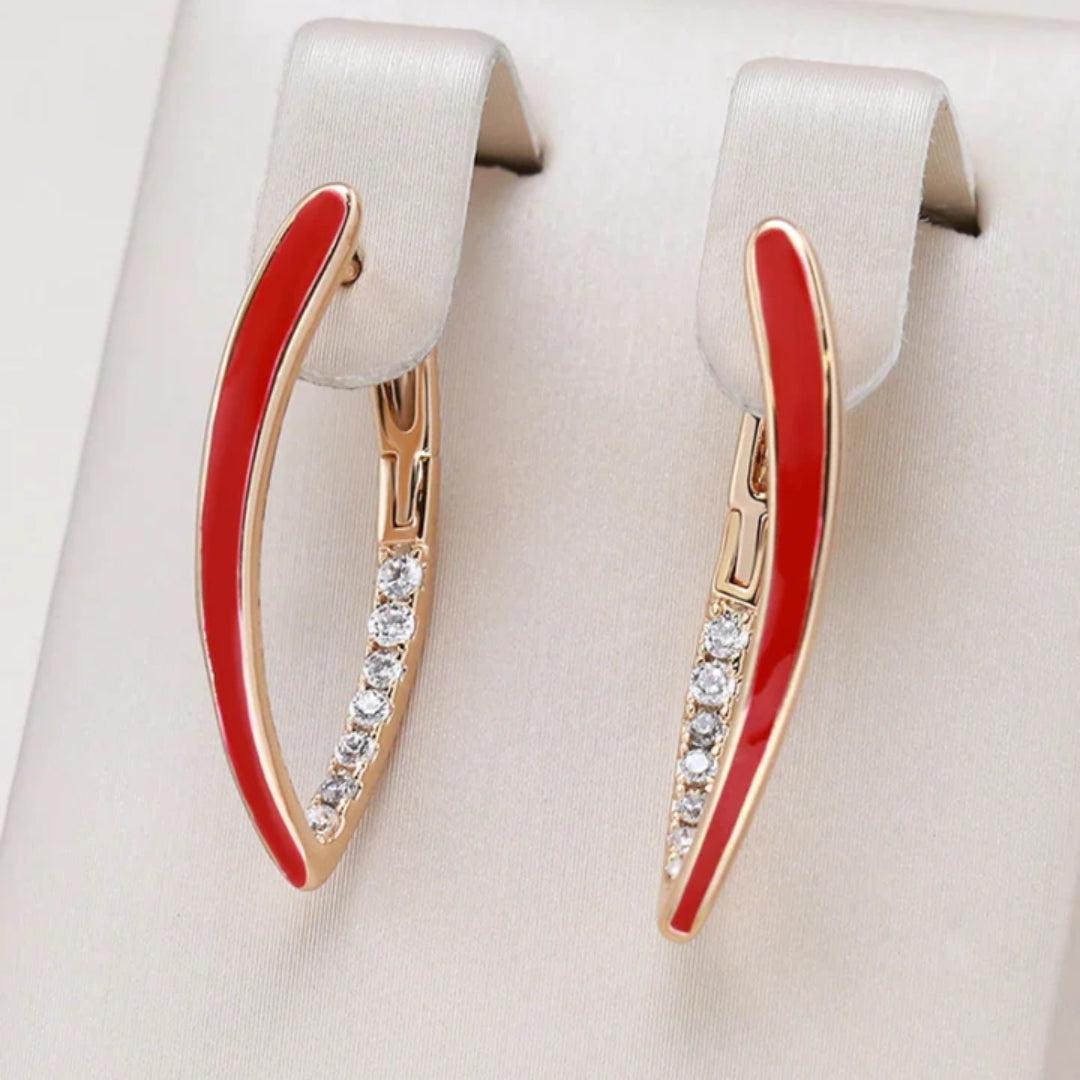 Gold-Plated Elegant Earrings with Red Enamel