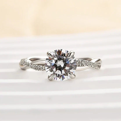 Twist Round Cut Engagement Ring in Sterling Silver for Bridal & Daily Wear
