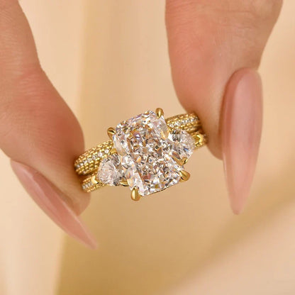 Radiant Cut & Heart Cut Three Stone Wedding Set