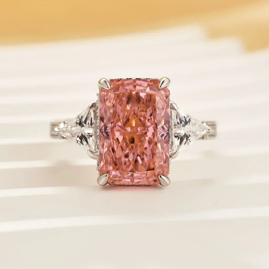 Radiant Cut Three Stone Hidden Halo Engagement Ring
