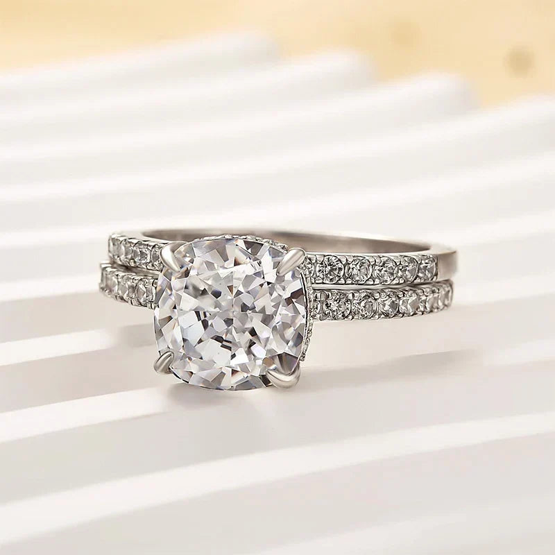 Cushion Cut White Sapphire Wedding Set