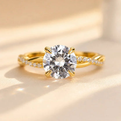 Twist Round Cut Engagement Ring in Sterling Silver for Bridal & Daily Wear