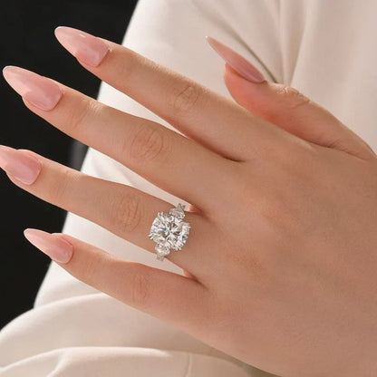 Cushion Cut Three Stone Engagement Ring