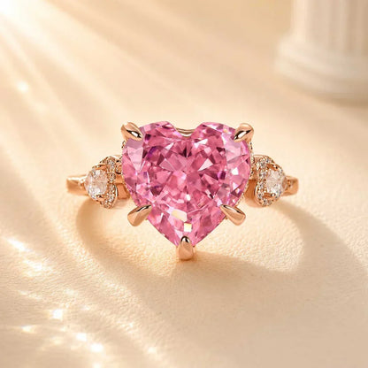 Pink Stone Heart Cut Engagement Ring