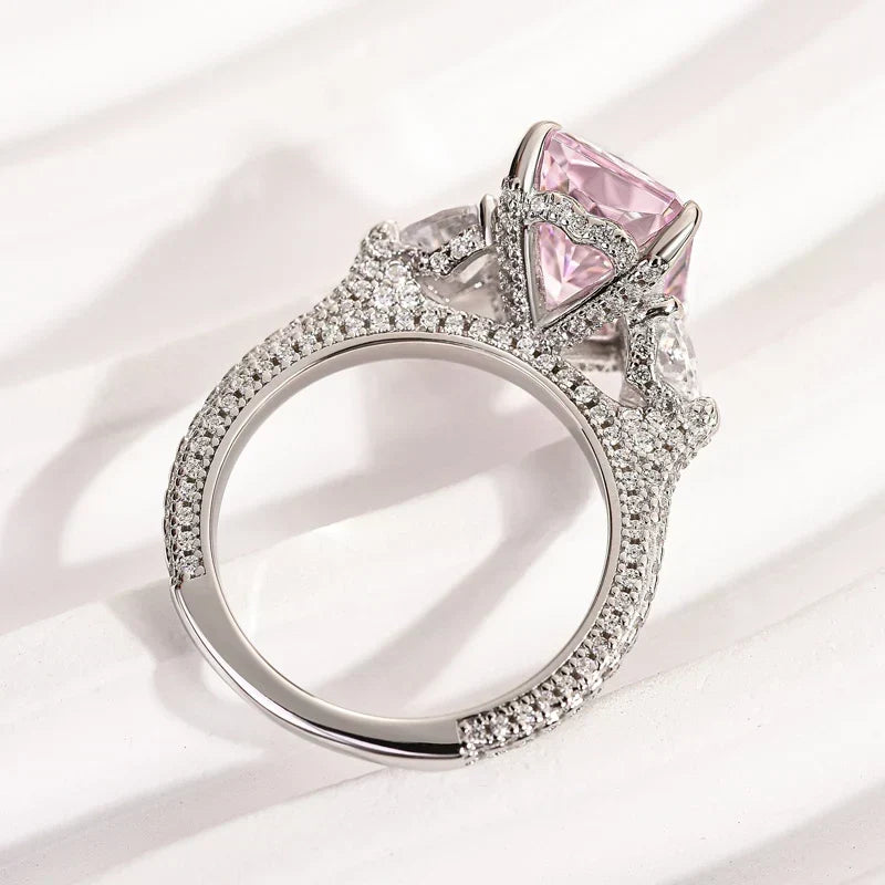 Pink & White Stone Radiant Cut Engagement Ring