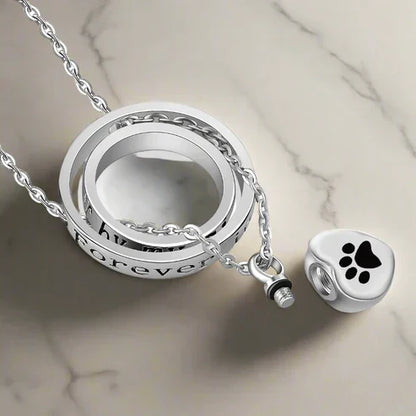 'No Longer by My Side, Forever in My Heart' – Stainless Steel Urn Paw Necklace