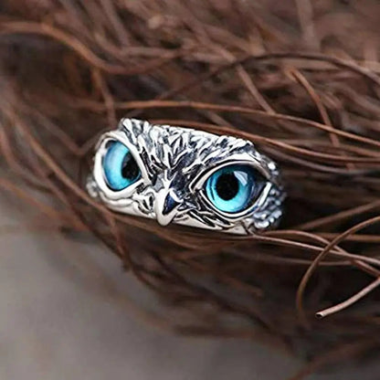 Owl of Luck – Silver Adjustable Ring with Opal