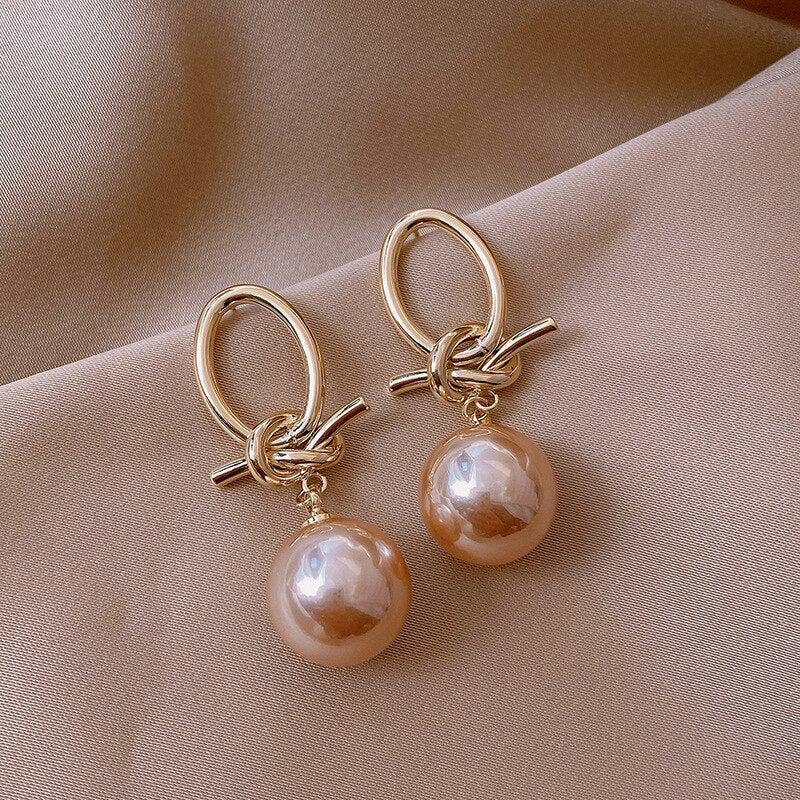 Gold Pearl Loop Earrings