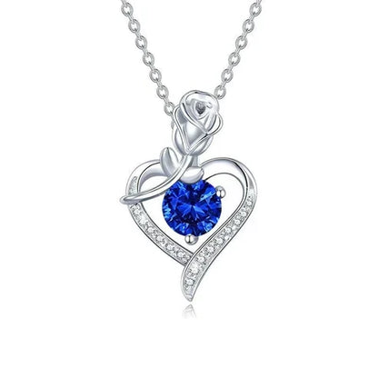 Sapphire Rose Heart Necklace