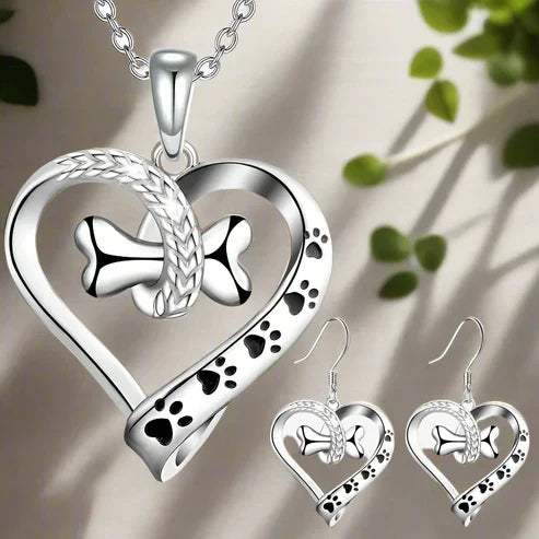 2-Piece Jewellery Set with Paw, Heart & Bone Charms