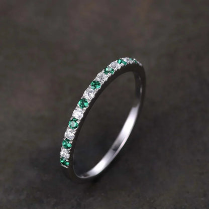 Round Cut Half Eternity Blue and White Sapphire Wedding Ring