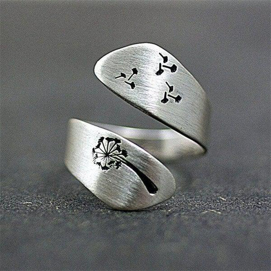 Adjustable Hand-Carved Dandelion Ring