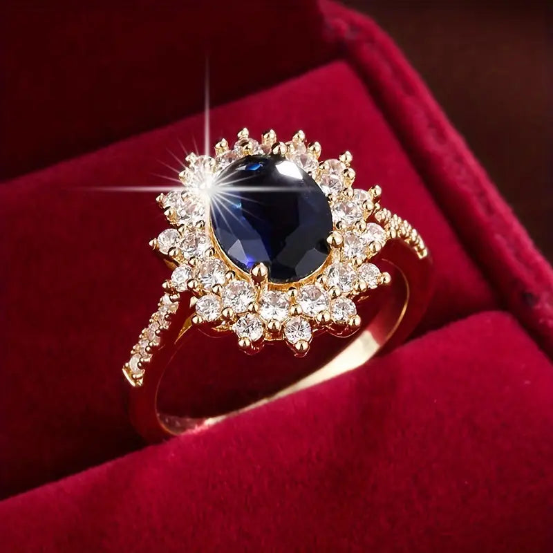 Gold Sapphire Halo Ring