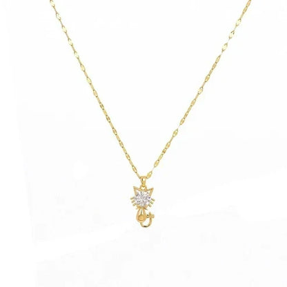 Gold Platted Cat Necklace with Zircon