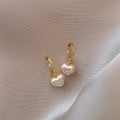 Gold Heart Pearl Drop Earrings