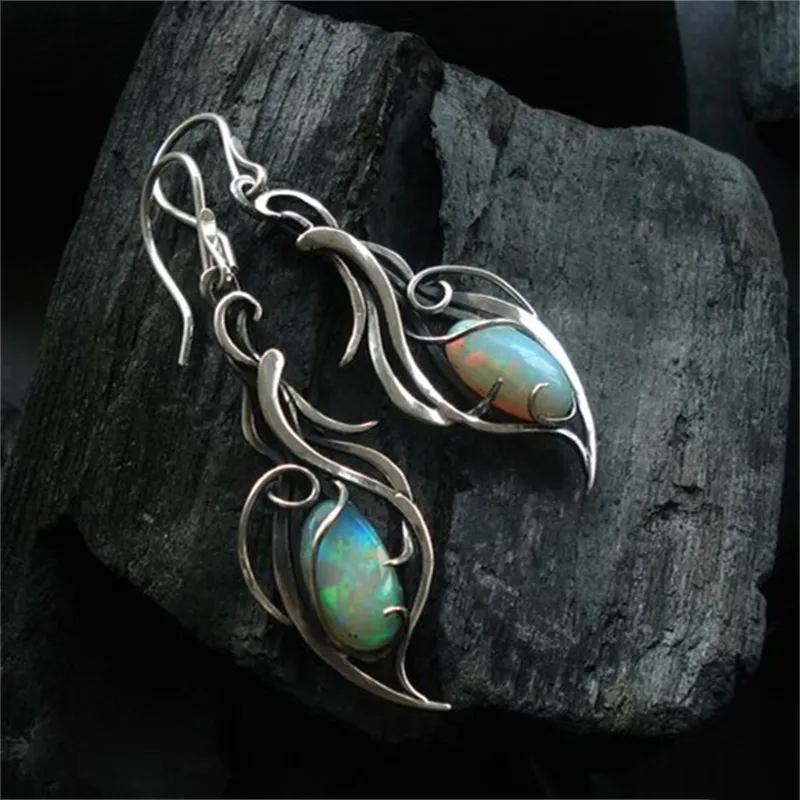 Vintage Earrings Made of Blue Opal in Sterling Silver