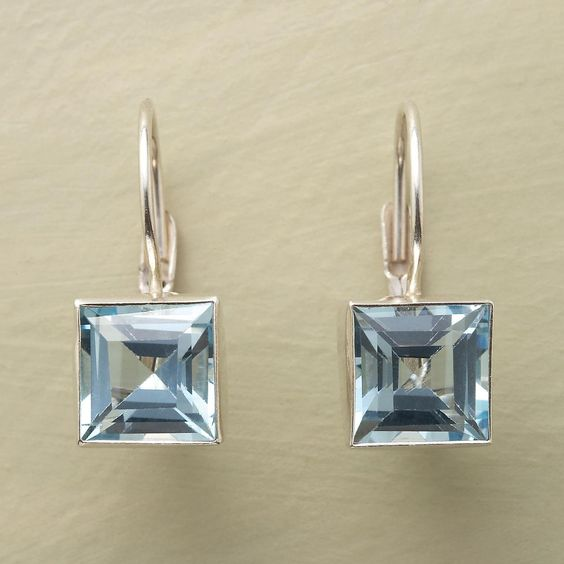 Vintage Earrings Made of Blue Cubic Glass