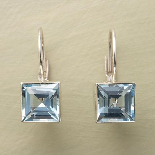 Vintage Earrings Made of Blue Cubic Glass