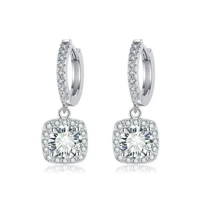 Square Halo Moissanite Drop Earrings