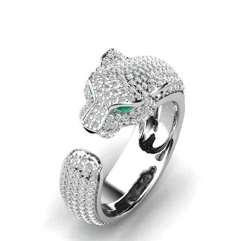 Adjustable Jaguar Ring with Green Zirconia Eyes