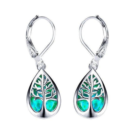 Tree of Life Earrings Made of Opal and Silver