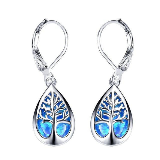 Tree of Life Earrings Made of Opal and Silver