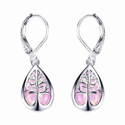 Tree of Life Earrings Made of Opal and Silver